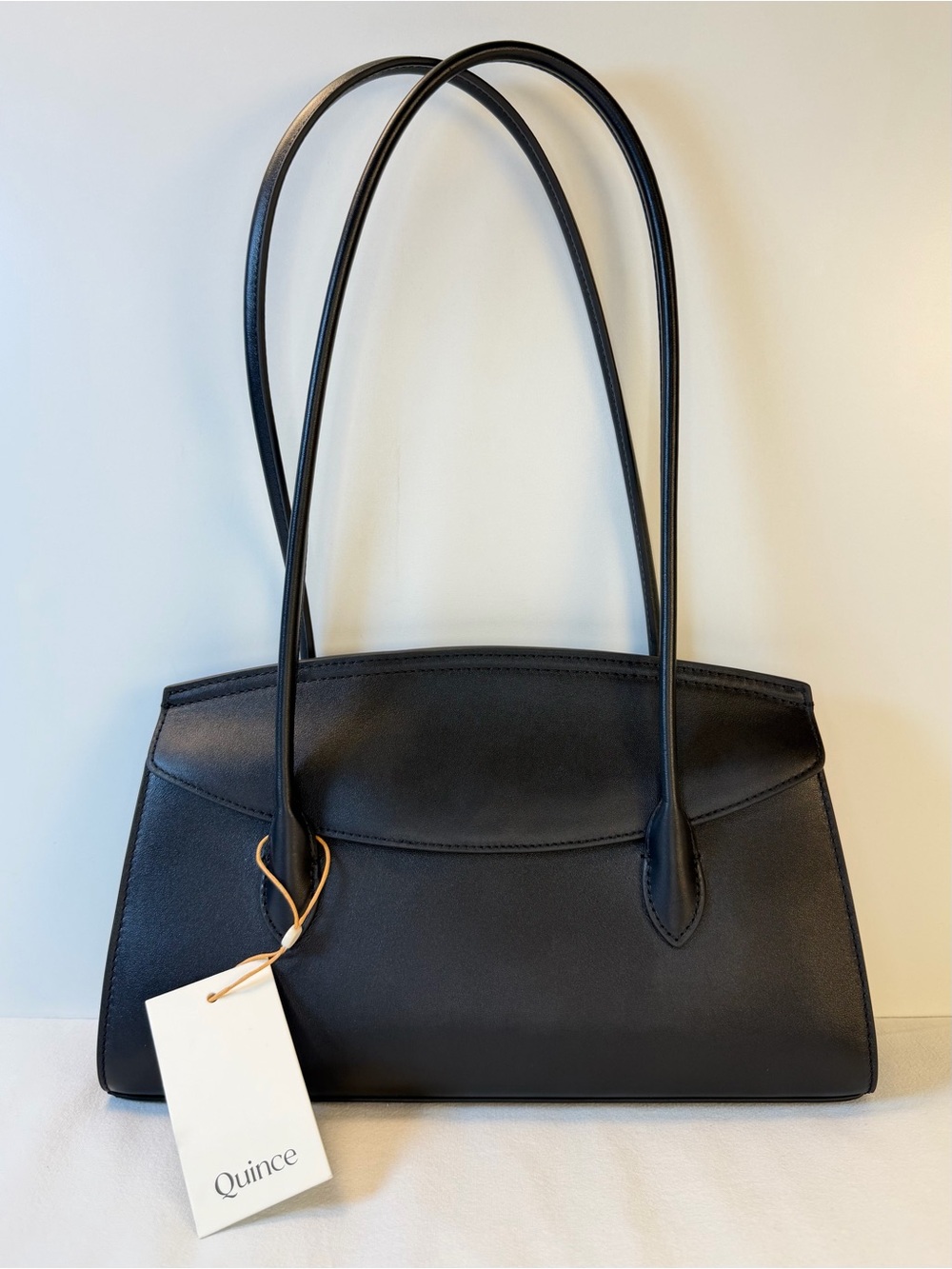 Quince Italian Leather Double Strap Classic 90’s Shoulder Bag in Black NWT